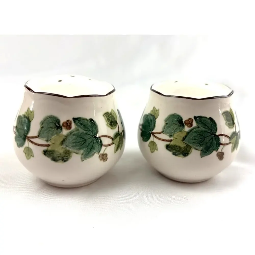 VTG‎ Green Ivy Plant Salt and Pepper Ceramic Shakers Japan Set